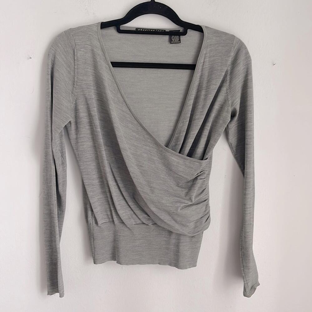 Angeline June for Belford silk blend long sleeve wrap around sweater top sz S